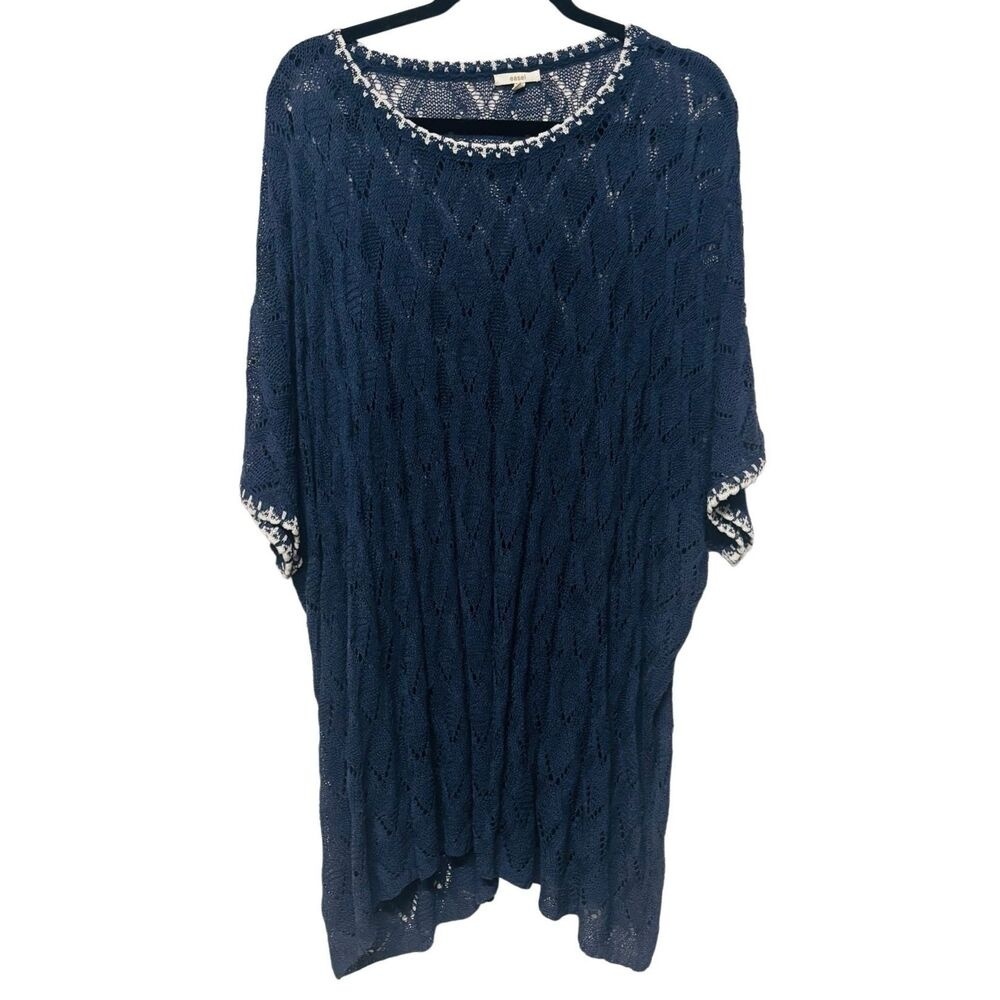 Easel Navy Blue Crochetβ Lightweight Sweater Top Swim Cover M/L Oversized